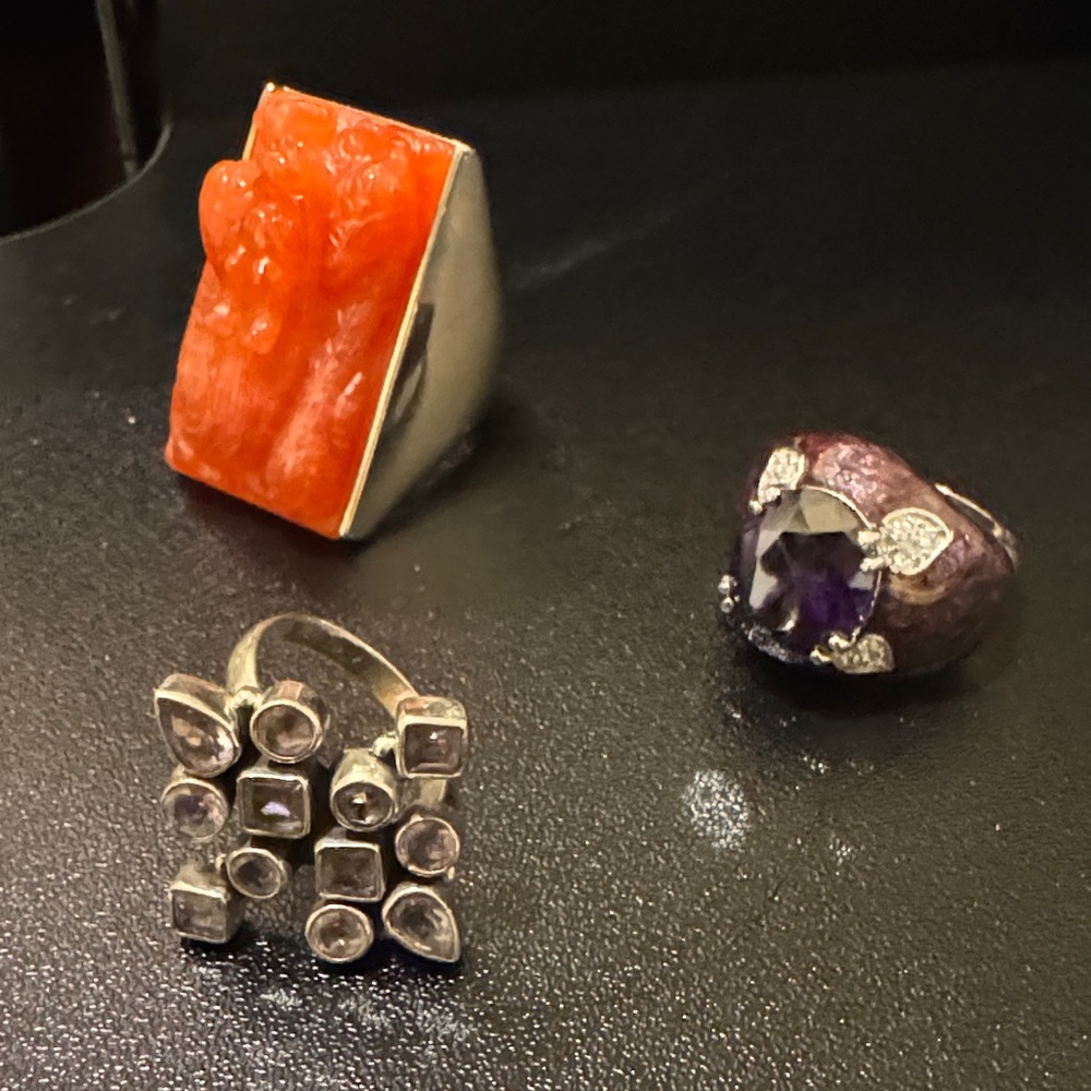 Silver And Orange Statement Ring - image 1